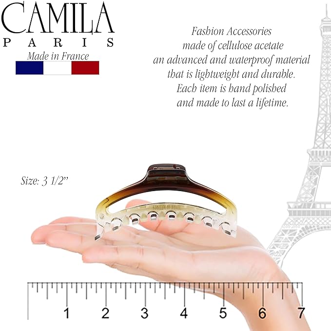 Camila Paris CP2380 French Hair Clip for Women, Medium Narrow, Brown / Cristal, Girls Hair Claw Clips Jaw Fashion Durable Styling Hair Accessories for Women, Strong Hold No Slip Grip, Made in France