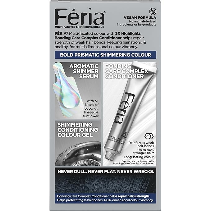 L'Oreal Paris Feria Multi-Faceted Shimmering Permanent Hair Color, 21 Starry Night (Bright Black), Pack of 1 Hair Dye Kit