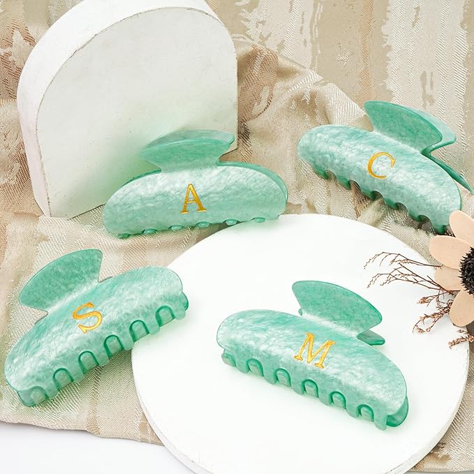 Preppy Hair Clips Hair Claws for Women Her - Personalized Cute Initial Hair Clips for Girlfriend Bridesmaid Wife Mom | Hair Claw Accessories for Friend | Birthday Gift Idea - Green,C