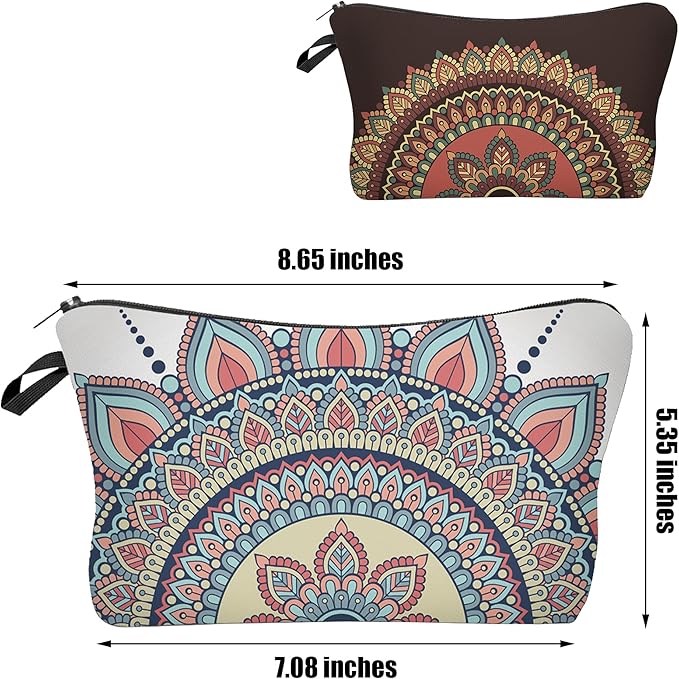 2 Pcs Cosmetic Bag for Women Small Make Up Bag Waterproof Travel Toiletries Pouch with Zipper for Organizing Small Items, Gift Bags for Birthday Christmas(Mandala)