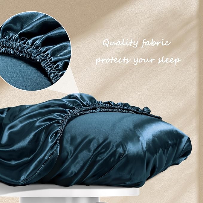 Manyshofu Satin Pillowcases for Hair Protection - 1Pcs Navy Blue Pillow Cases, Elastic Band Standard & Queen Satin Pillowcases Luxury Silky Pillow Cases Travel Pillow Covers