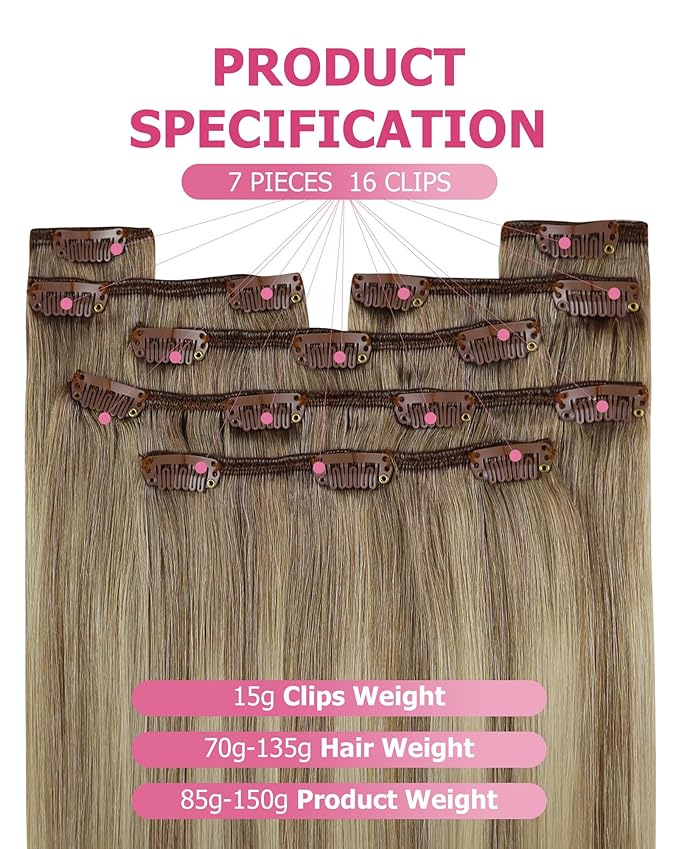 YoungSee Balayage Clip in Hair Extensions 24 inch Human Hair Clip in Extensions Ombre Clip in Hair Extensions Human Hair Light Brown Mix Platinum Blonde Long Straight Hair for Women 120G 7Pcs