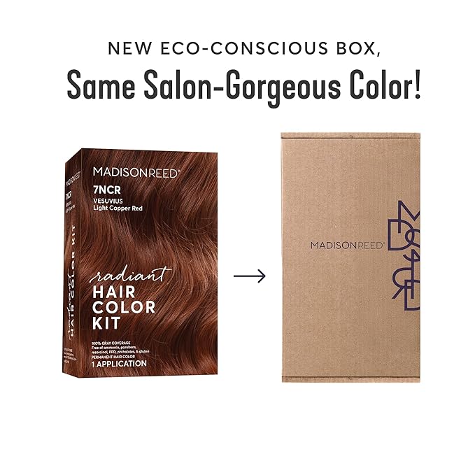 Madison Reed Radiant Hair Color Kit - 7NCR Light Copper Red (Vesuvius Red), Dimensional Gray Hair Blending Permanent Hair Dye, PPD-Free & Ammonia-Free, 2 Pack