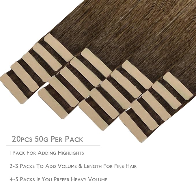 WENNALIFE Tape in Hair Extensions Human Hair, 20pcs 16 inch 50g Ombre Walnut Brown to Ash Brown and Bleach Blonde Remy Tape Hair Extensions Real Human Hair Tape Extensions Coloured Hair Extensions