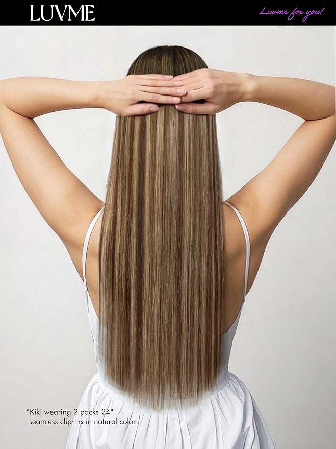 LUVME Straight Seamless 110g 7Pcs Clip in Hair Extensions Full Max with 18 inch Remy Human Hair Extensions, Highlight Color 100% Real Soft Human Hair