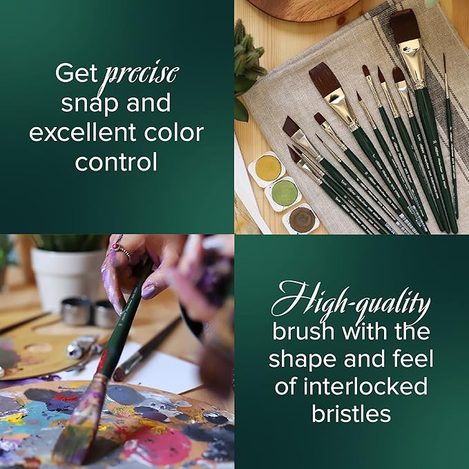 Silver Brush Limited RS-2504 Ruby Satin Mixed-Media Variety Set, Paintbrushes for Oil, Acrylic, and Heavy Body Paints, Set of 4, Size 4 Round, Flat, Bright, & Filbert Brushes, Long Handle