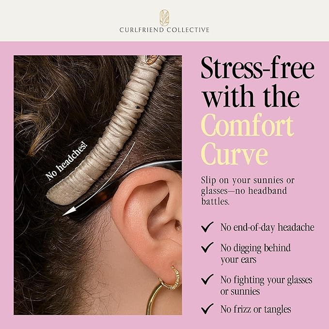 Curlfriend Collective Midnight Blooms Comfort Curve Silk Headband – 100% Mulberry Silk, No-Slip, No Headache, Wide Luxury Hair Accessory for Women, Gentle & Stylish for Curly & Textured Hair