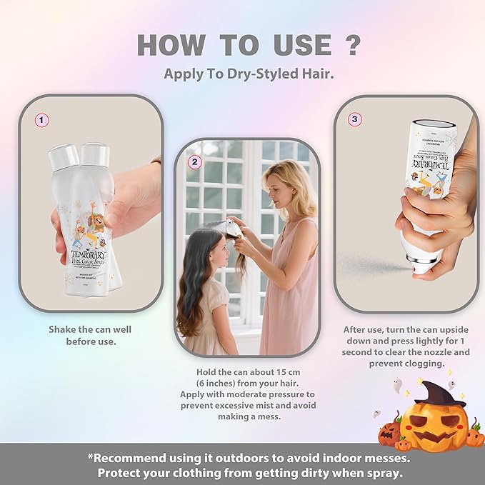 Gray Temporary Hair Color Spray for Kids, Grey Instant Colored Hair Dye Alternative for Girls Boys Teens Women Men, Disposable Washable, Quick Styling for Party Christmas Halloween, 150ml