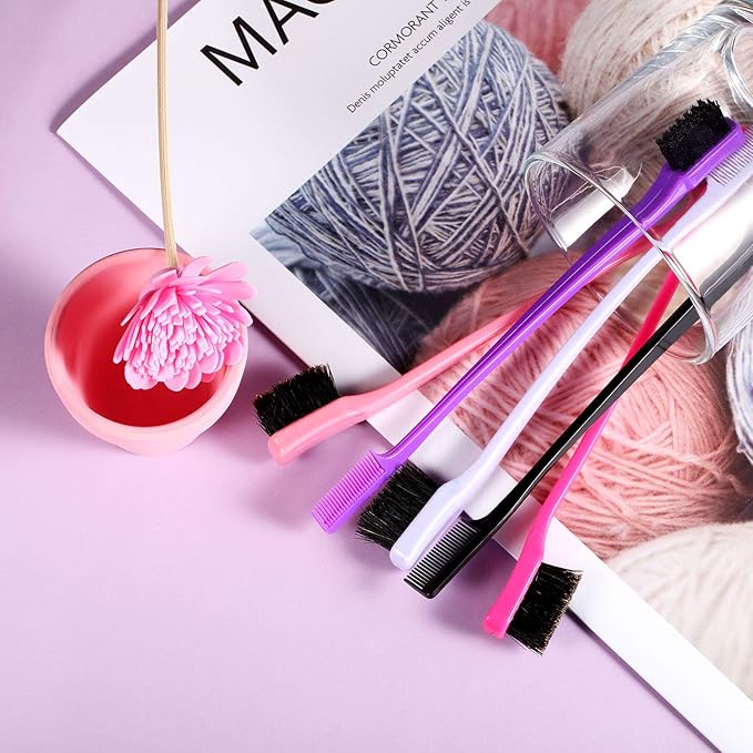 5 Pieces Hair Edge Brush Double Sided Control Hair Brush Comb Combo Pack Smooth Comb Grooming (5 Colors)