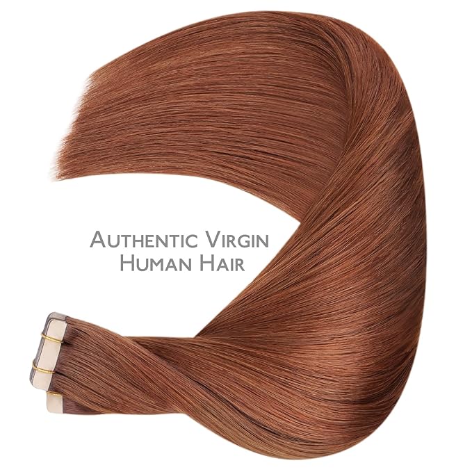 WENNALIFE Tape in Hair Extensions Human Hair, 40pcs 80g 12 inch Dark Auburn Copper Hair Extensions Real Human Hair Straight Tape in Extensions Invisible Human Hair Extensions Reusable Real Hair Extens