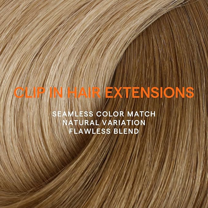 Full Shine Human Hair Extensions Clip ins Ombre 14 Inch Golden Brown To Golden Blonde Clip in Short Hair Extensions for Women 7 Pcs 120 G