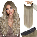 YoungSee 100G Wire Hair Extensions Human Hair Ombre Blonde Hair Extensions Wire Balayage Ash Blond Ombre Platinum Blonde Fish Line Human Hair Extensions Easy to Put in 20In