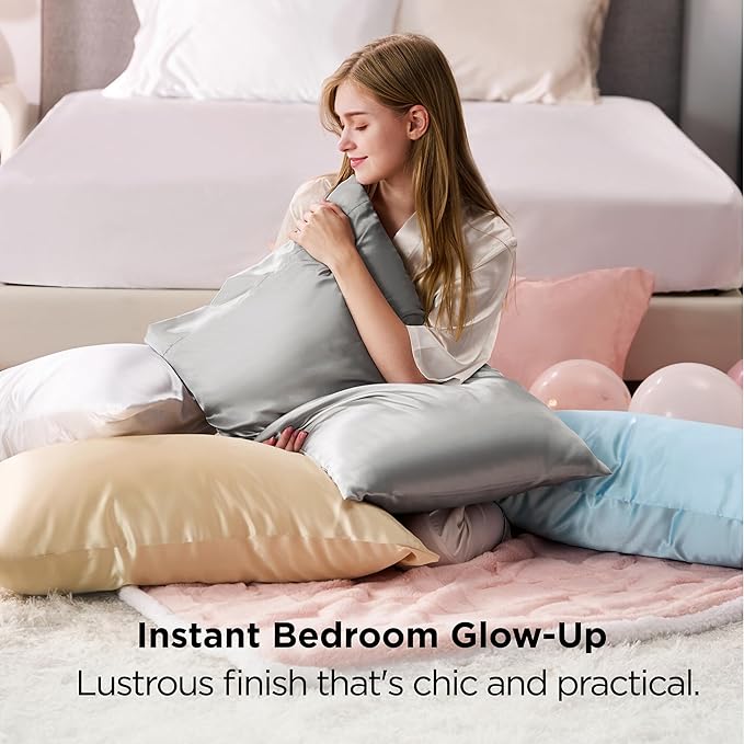 Bedsure King Size Satin Pillowcase Set of 2 - Laurel Green Silky Pillow Cases for Hair and Skin with Envelope Closure, Similar to Silk Pillow Cases, Gifts for Women Men, 20x36 Inches, 2pcs