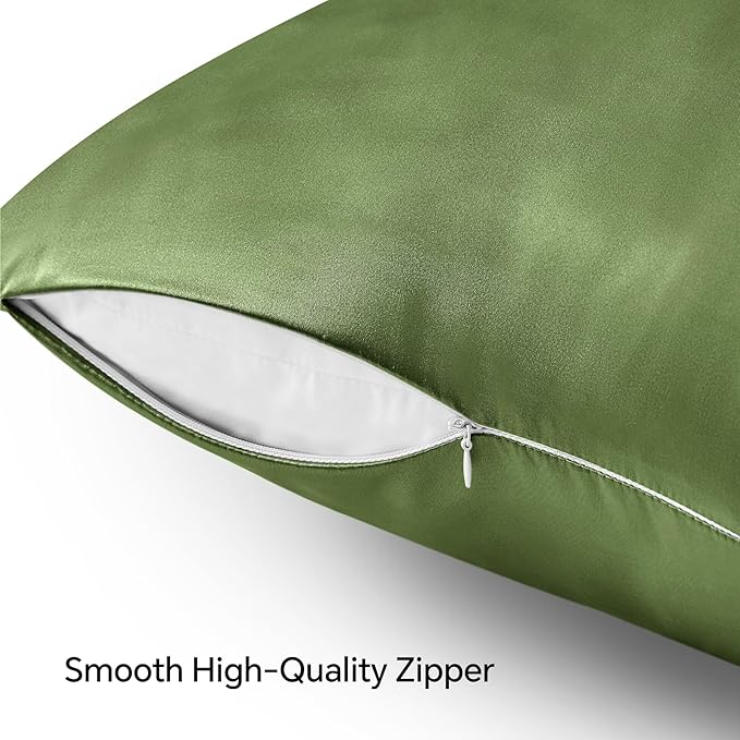 BEDELITE Satin Pillowcase with Zipper, Cedar Green King Size Pillow Cases Set of 2, Super Soft and Cooling Similar to Silk Pillow Cases, Gift for Women Men(20x36 Inches)