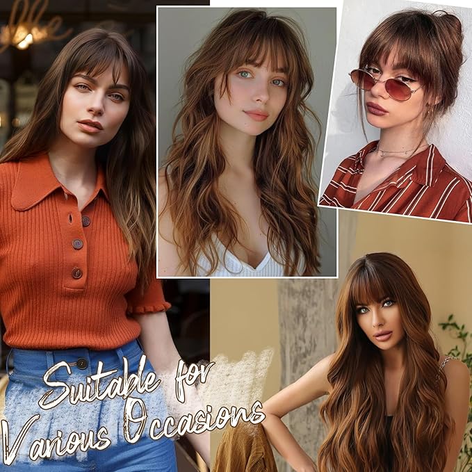 BARSDAR Real Human Hair Clip in Bangs - Human Hair Clip in Bangs for Women - Medium Brown Thick Bangs Extensions Fringe with Temples Real Hair Bangs Hairpieces - Medium Brown