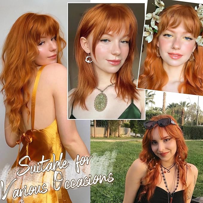 BARSDAR Real Human Hair Clip in Bangs - 100% Human Hair Clip in Bangs for Women - Auburn Wispy Bangs Extensions Fringe with Temples Dyeable Real Hair Bangs Hairpieces - Auburn