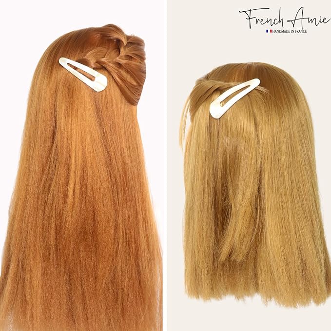 French Amie Clic Clac Ivory Large 2 3/4" Cellulose Handmade in France Set of 2 Snap Hair Pin Clips for Women and Girls