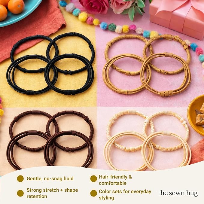 Boho Hair Ties, 20-Pack (4 Styles) Cute Elastic Bands for Thick or Thin Hair, No-Damage Stretch Bracelets, Brown Hair Accessories for Women & Girls (Bonfire Glow)