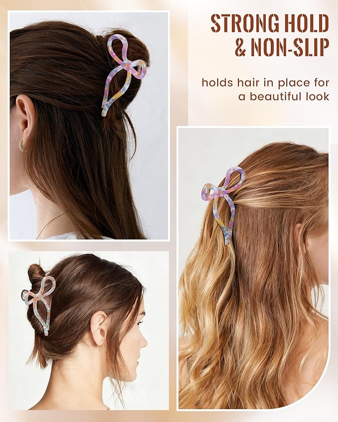ACECHA 2 Pack Gold Metal Bow Hair Claw Clips for Women, 4.5" Colorful Non-slip Hairclips for Thick Thin Hair Claws Strong Hold Styling (Mixed Color)