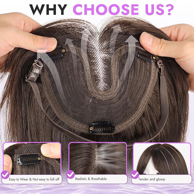 Hair Topper for Women Clip in Bangs – 18 Inch Medium Length Straight 360° Full Coverage Ginger,Synthetic Natural Looking Piece for Thinning Hair