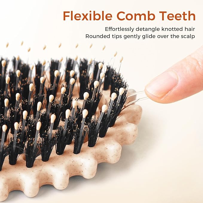 Curly Hair Brush, Curl Defining Brush with Soft Boar Bristles for Combing, Shaping, and Styling Curly Hair Suitable for All Women and Men with Wet & Dry Hair(Wheat)