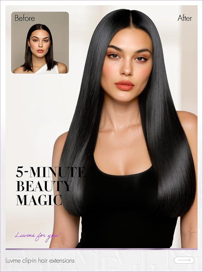 LUVME Straight Seamless 70g 4Pcs Clip in Hair Extensions Full Max with 16inch Remy Human Hair Clip ins, Natural Black 100% Real Soft Hair