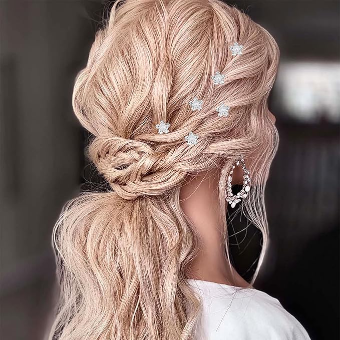 Pearl,Rhinestone Crystal Twisters Spiral Set Hair Pin Silver Coil for Wedding, Bridal, Prom, Party and Special Occasion with Clear Container (Pearl flower)