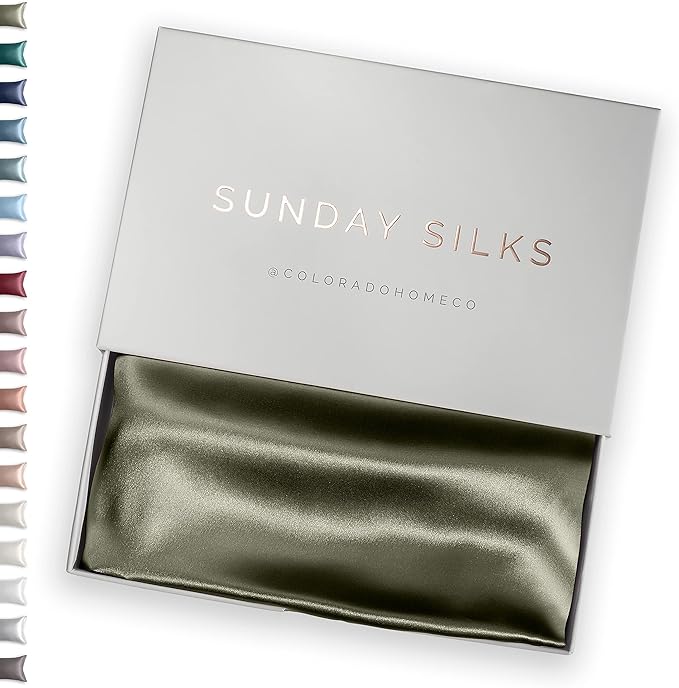 SUNDAYSILKS™ Premium Silk Pillow Cases | 100% Mulberry Silk Pillowcase with Zipper, All Sides Real 22 Momme Grade 6A Silk, Standard Queen, King Size [Olive]