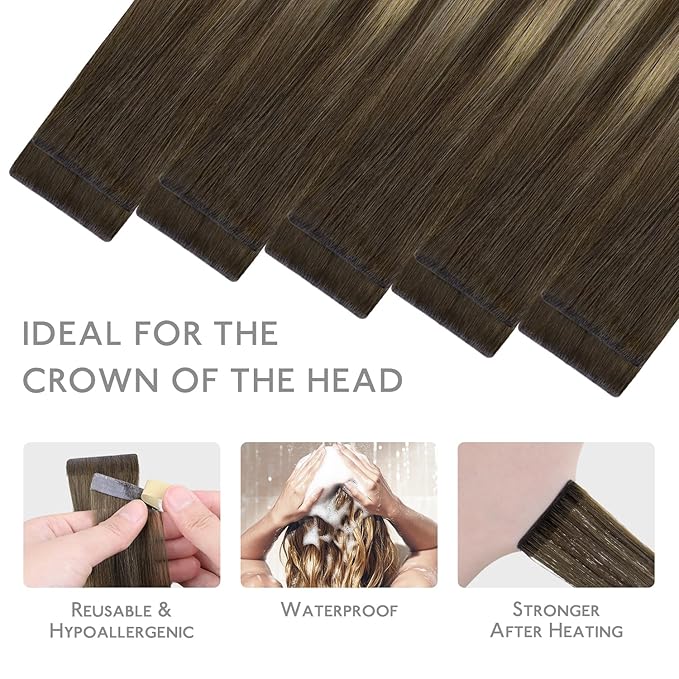 WENNALIFE Invisi Edge Tape in Hair Extensions Human Hair, 22 Inch 30g 10pcs Balayage Chocolate Brown to Caramel Blonde Invisible Luxury Remy Hair Extensions Seamless Injected Straight Extensiones