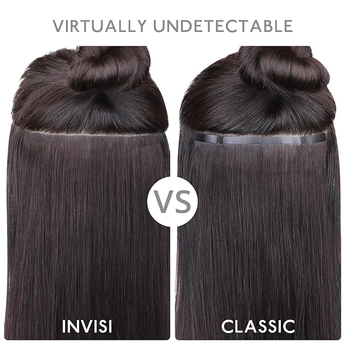 WENNALIFE Invisi Edge & Classic Tape in Hair Extensions Human Hair, 24 Inch 100g 40pcs(20pcs Invisi Edge & 20pcs Classic) Chocolate Brown Invisible Luxury Remy Hair Natural Seamless Injected Tape Ins