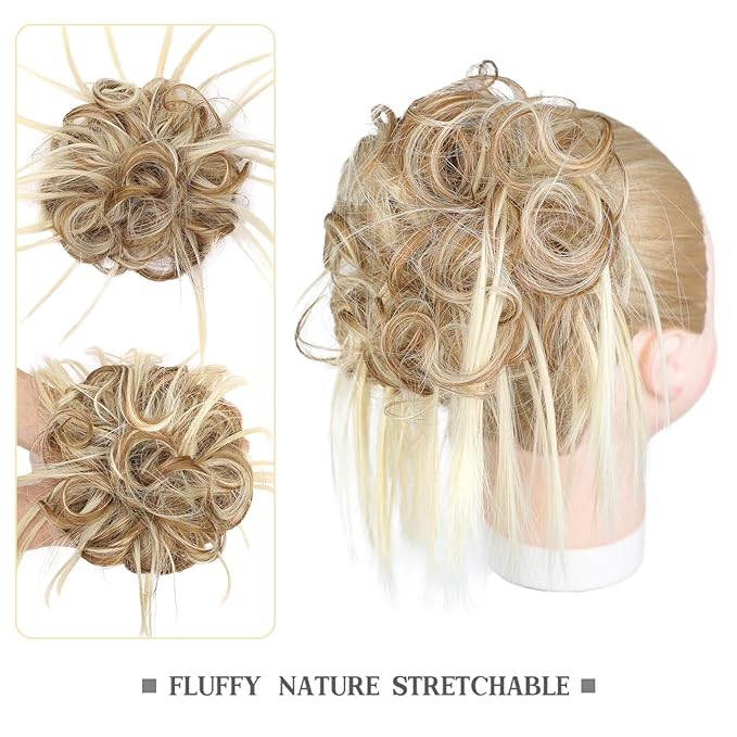 HMD Tousled Updo Messy Bun Hair Piece Hair Extension Ponytail With Elastic Rubber Band Updo Bun Synthetic Hairpieces for Women
