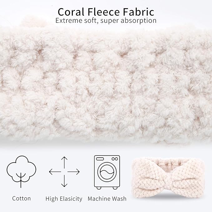 3 Pack Spa Headbands Microfiber Bowtie Headbands for Women for Washing Face, White, Gray, Pink