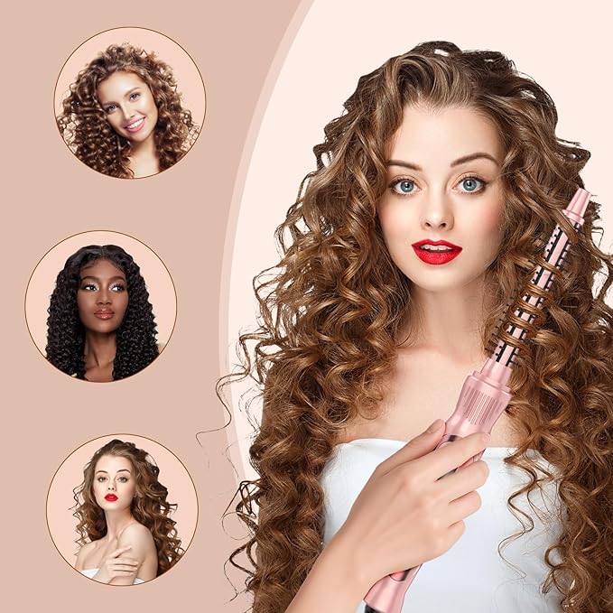 Heated Round Brush 1/2 Inch Small Curling Brush,Volumizing Thermal Brush 0.5 Inch Ceramic Tourmaline Heated Hot Ionic Iron, Tiny Curling Wand Hair Styler Tool (Pink, 0.5 inch)