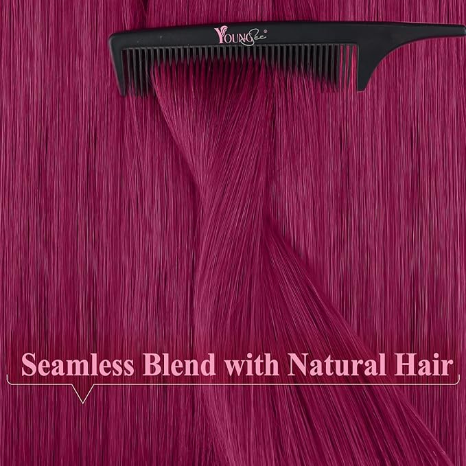 YoungSee Tape in Hair Extensions Real Human Hair Magenta Human Hair Extensions Tape in Color 20In Hair Extensions Tape-in Magenta for Girls Party Highlights 10pcs 25g
