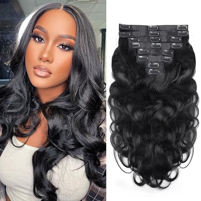 Seamless Clip Ins For Women Real Human Hair Invisible PU Weft Body Wave Clip In Hair Extensions Human Hair 8pcs with 18Clips Per Set 120g(22inch,Natural Black)
