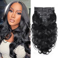 Body Wave Seamless Clip In Hair Extensions Real Human Hair Clip Ins 100% Unprocessed Human Hair Extensions 8pcs with 18Clips Per Set 120g(24inch,Natural Black)