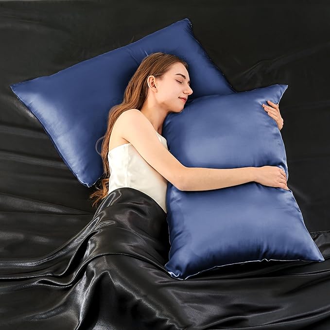 INFIIXSO Mulberry Silk Pillow Case King Size, Silk Pillowcase with Hidden Zipper 20"x36", Extraordinary Smooth and Soft Pillow Cases for Hair and Skin(Navy, 1 Pack)