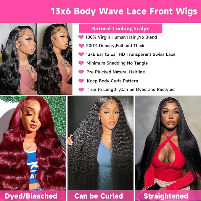 28 Inch 13x6 Body Wave Lace Front Wigs Human Hair Pre Plucked 200 Density HD Transparent Lace Frontal Wigs Human Hair for Women 12A Glueless Wigs Baby Hair Body Wave Wig Natural Black