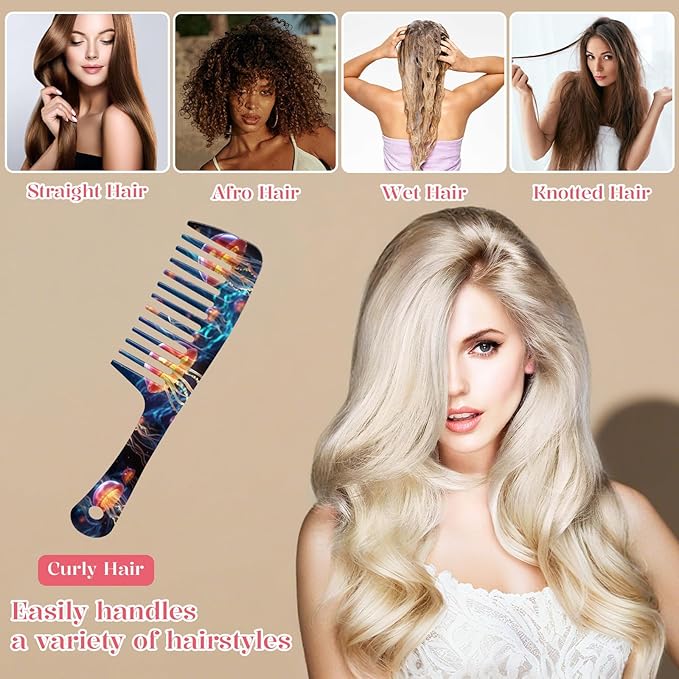 Wide Tooth Comb,Effortless Tangle Removal for Curly, Wet, Long Hair Wet,Cute Aesthetic Design for Women Men and Girls (Blue-17)