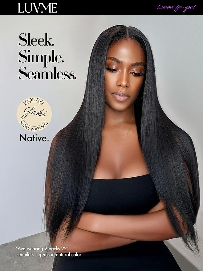 LUVME Yaki Straight Seamless 2 Pack 220g 14Pcs Clip in Hair Extensions Full Max with 16inch Natural Black 100% Real Soft Human Remy Human Hair Extensions