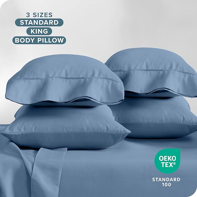 Bare Home Microfiber Bulk Pillow Cases - Standard/Queen Size Set of 4 - Cooling Pillowcases - Double Brushed - Coronet Blue Pillowcases 4 Pack - Easy Care (Standard - 4 Pack, Coronet Blue)