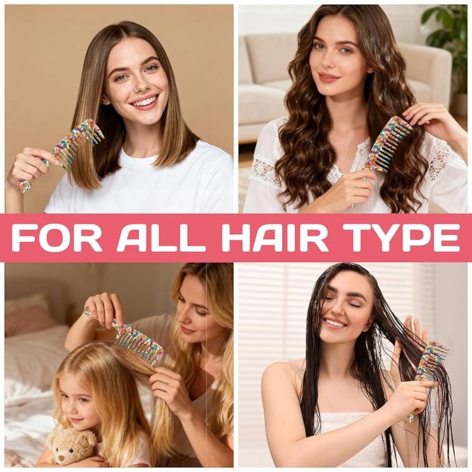 Wide Tooth Comb,Effortless Tangle Removal for Curly, Wet, Long Hair Wet,Cute Aesthetic Design for Women Men and Girls (Orange-16)