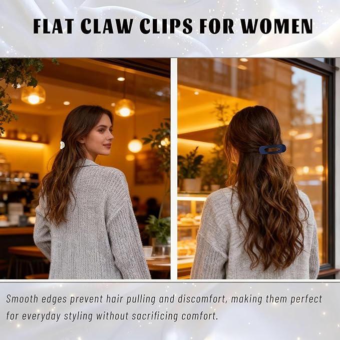 4 Pcs Flat Hair Clips for Women - Large Matte Flat Claw Clips for Thin Hair, Stylish Hair Accessories for Daily Styling, Matte Series (Navy Blue, Coffee, Gray Blue, Beige)