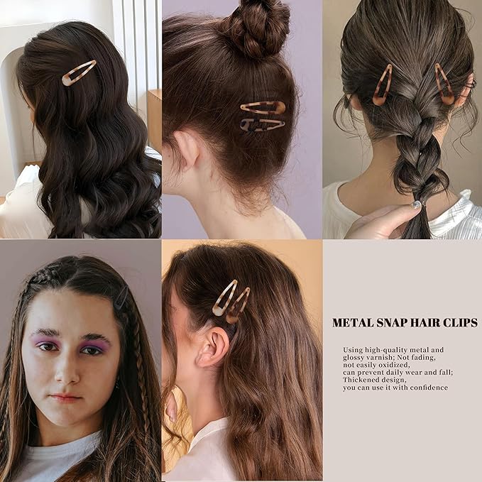 Small Hair Barrettes For Women No Slips Metal Snap Clips For Thin And Fine Hair,Matte Black Tortoiseshell,20 PCS,1.97 x 0.5 Inch.