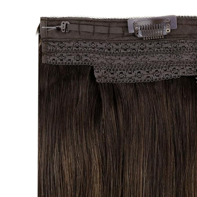 RUNATURE Wire Hair Extensions Real Human Hair 20 Inch 100g Thick Human Hair Extensions Balayage, Transparent Fish Line Extensions, Straight Smooth Natural Hair, Add Hair Volume #2/2/6