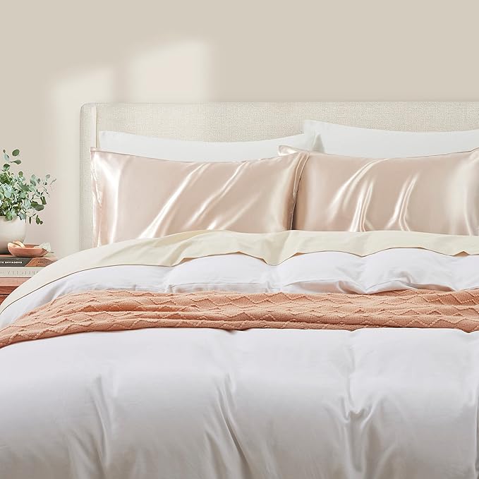 Taupe Satin Pillowcase Queen Size Set of 2 for Hair and Skin,Taupe Silk Pillowcase Breathable Pillowcase with Envelope Closure