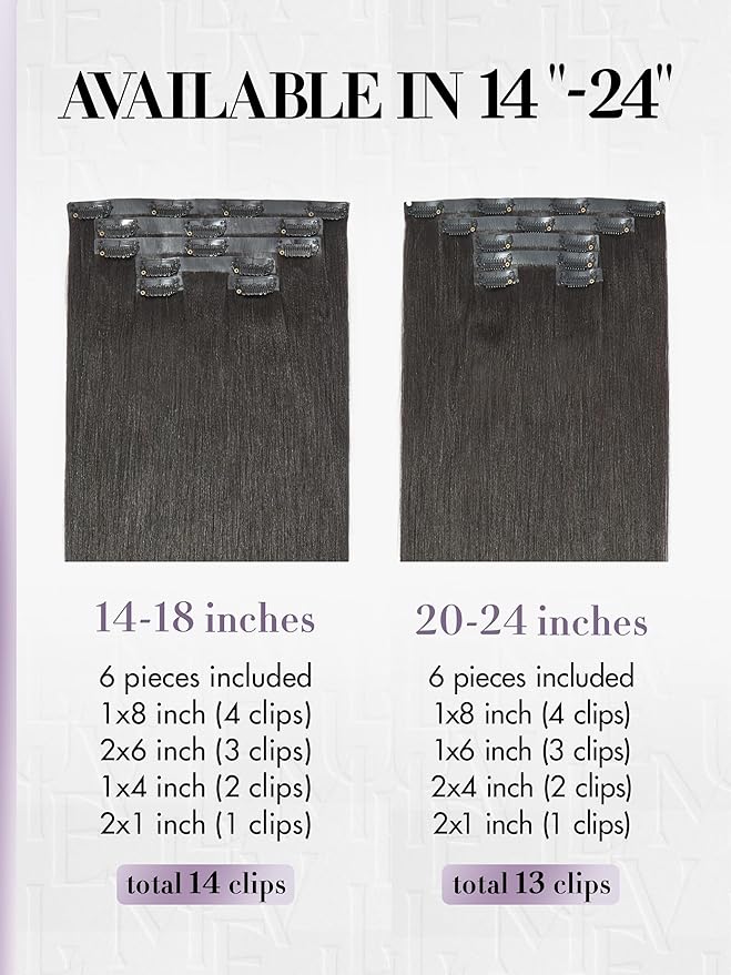 LUVME Invisible Clip in Hair Extensions, Yaki Straight Real Human Hair Remy Hair Clip ins for Women, Natural Human Hair, 14 inch 110g 6Pcs, Natural Black