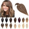 SEGO Hair Toppers for Women Real Human Hair With Bangs, 7 * 13CM Silk Base 100% Remy Human Hair Clip in Top Wiglet Hairpieces Add Volume /16 Inch Medium Brown&Dark Blonde