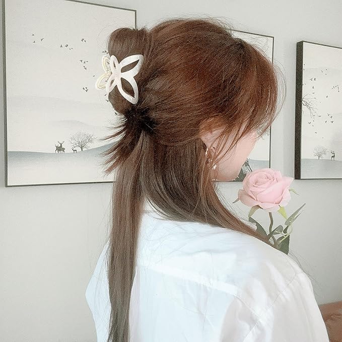 Metal Butterfly Hair Clips for Women -White & Grey Marble Pattern Fashion Decorative Hair Clips, Cute Hair Accessories for Girls, 2 Pack