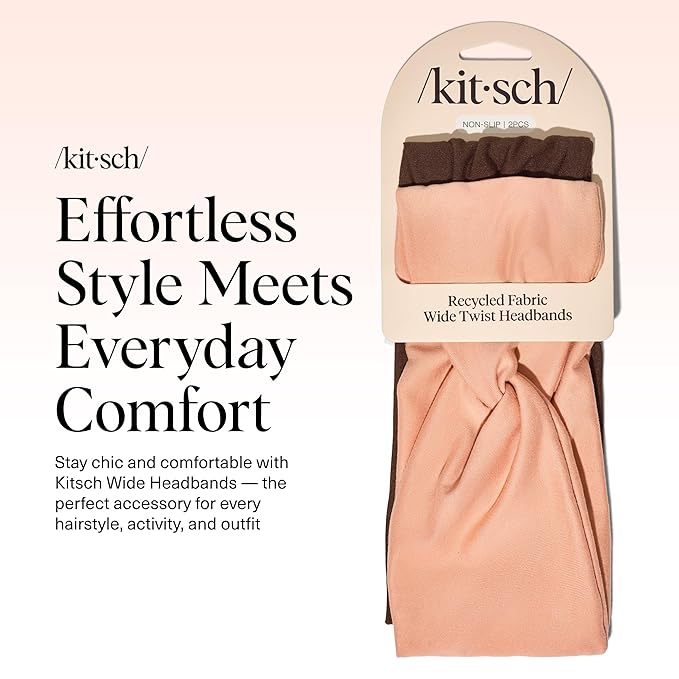 Kitsch Wide Headbands for Women - Fashion Sports Headband for Workout, Yoga, Gym, Running, Exercise | Stretchy Head Bands for Women’s Hair | Hair Accessories | Ideal Gifts for Women - Rosewood, 2pcs